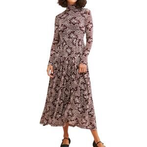Rebecca Taylor Rochelle Fleur Pleated Maxi Dress Size Small Paisley Raisin Brown